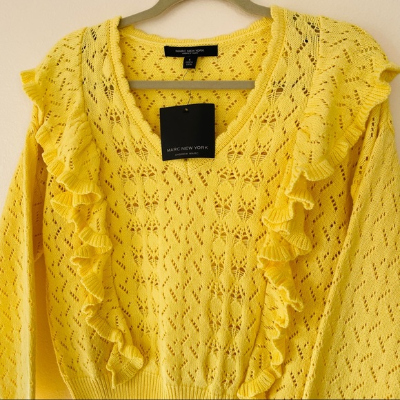 New Marc New York Ruffle Shoulder Cable Knit cotton pullover Sweater - Picture 8 of 9